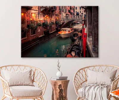 Canal With a Boat in It and A Bridge Wall Art Decor 100% Australian Made