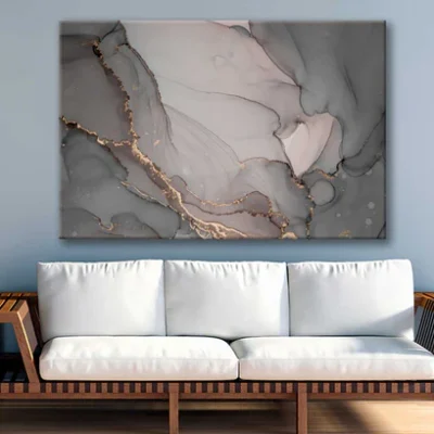 Bella Home Grey Brown & Gold Fluid Abstract Print Canvas Ready to hang