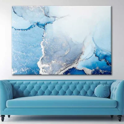 Blue Silver Marble Ink Abstract Print 100% Australian Made