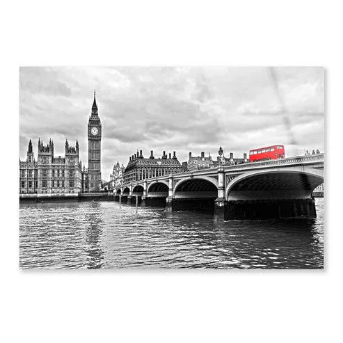 Red Bus on Westminster Bridge by The Houses of Parliament Acrylic Glass Print Tempered Glass Wall Art 100% Made in Australia Ready to Hang - Image 4