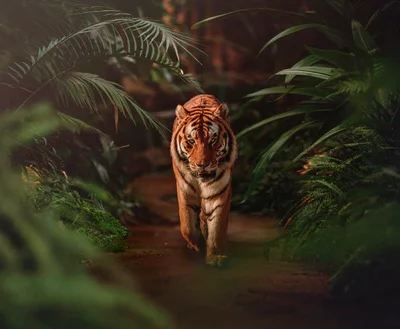 Tiger Prowling Through Dense Jungle Foliage Acrylic Glass Print Tempered Glass Wall Art 100% Made in Australia Ready to Hang