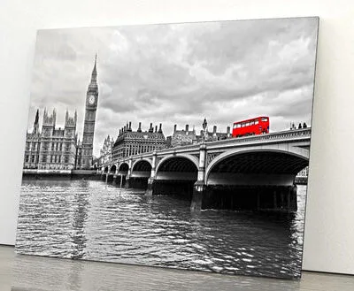 Red Bus on Westminster Bridge by The Houses of Parliament Acrylic Glass Print Tempered Glass Wall Art 100% Made in Australia Ready to Hang