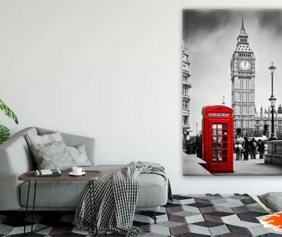 B&W London Clock Tower & Red Phone Booth Print 100% Australian Made