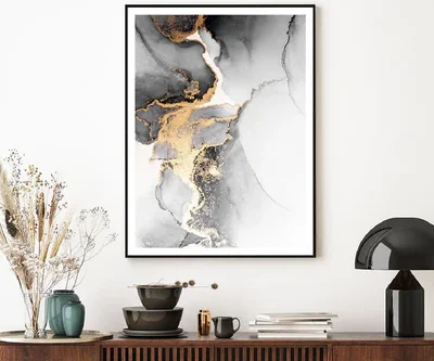 Black Grey & Gold Splash Abstract Design Home Decor Premium Quality Poster Print Choose Your Sizes