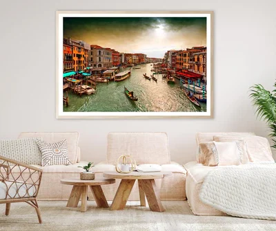 Boats And Gondolas on The Grand Canal of Venice, View from Bridge Rialto Home Decor Premium Quality Poster Print Choose Your Sizes