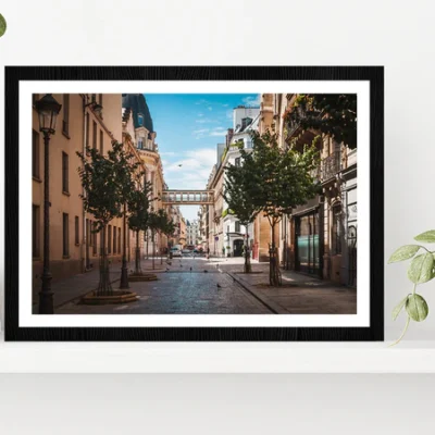 Pavement Street Of Paris In Summer Glass Framed Wall Art, Ready to Hang Quality Print