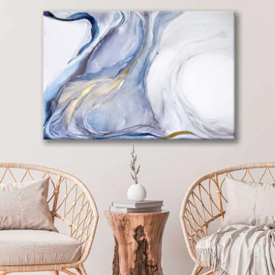 Bella Home Blue White & Gold Abstract Design Print Canvas Ready to hang