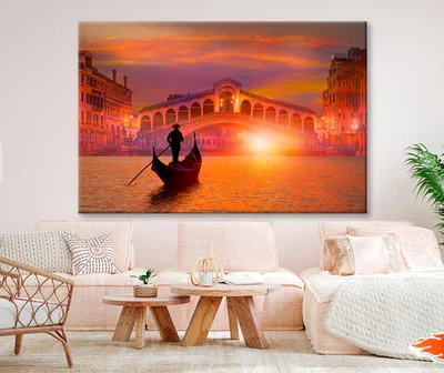 Gondola In Venice at Sunset Sky View Wall Art Decor 100% Australian Made