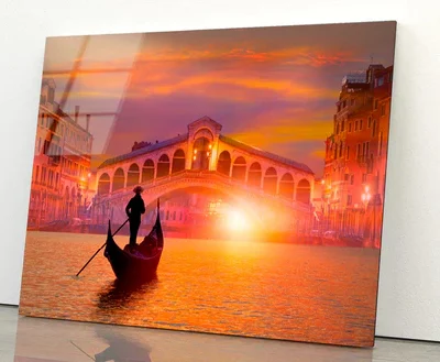 Gondola In Venice at Sunset Acrylic Glass Print Tempered Glass Wall Art 100% Made in Australia Ready to Hang