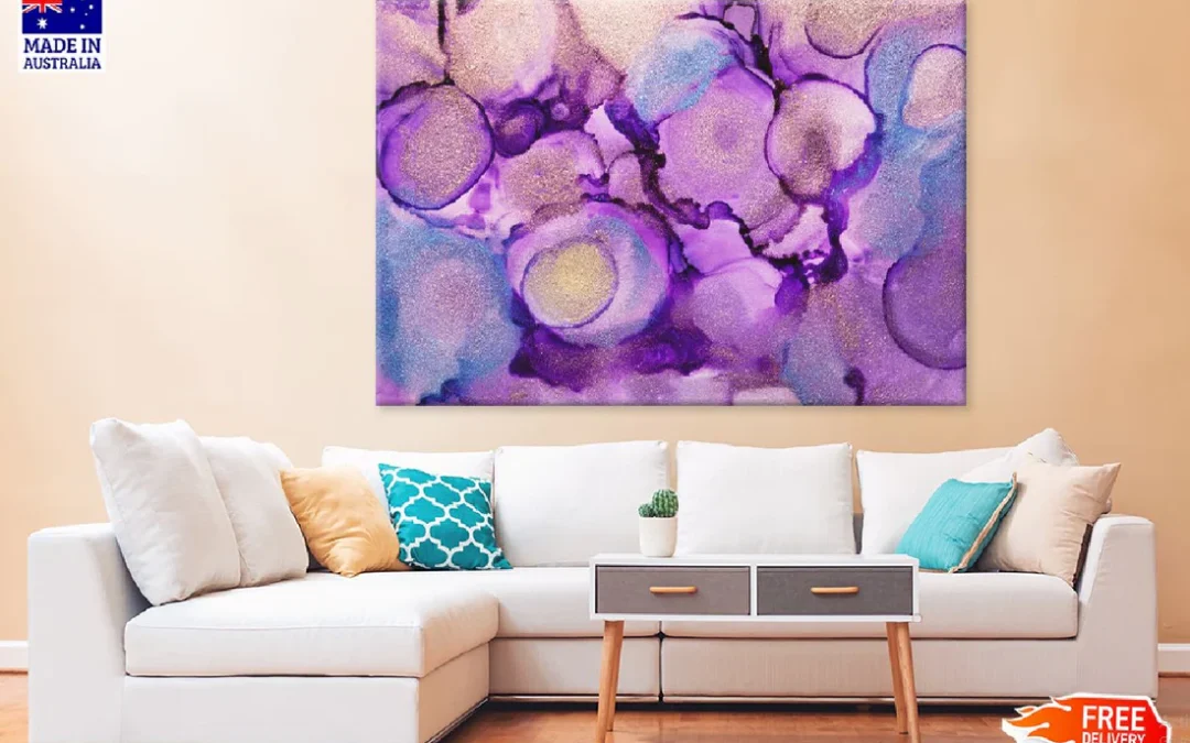 Blue & Purple Gold Ink Abstract Design Print 100% Australian Made