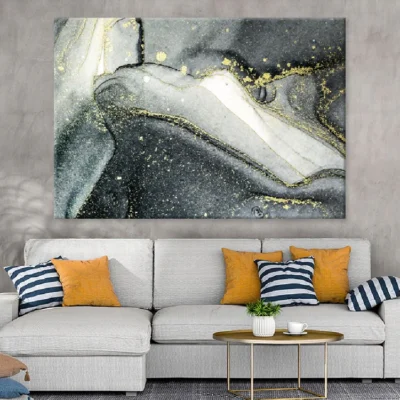 Grey Black & Gold Lines Abstract Design Print 100% Australian Made