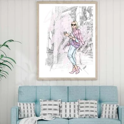 Pink Girl With Fashion Store Design Home Decor Premium Quality Poster Print Choose Your Sizes