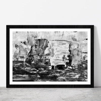 B&W Abstract Modern Acrylic Glass Framed Wall Art, Ready to Hang Quality Print
