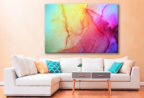 Bella Home Pink Yellow & Blue Abstract Art Print Canvas Ready to hang