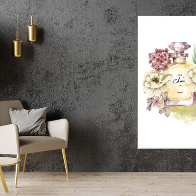 Yellow Perfume with Colorful Flowers Print 100% Australian Made