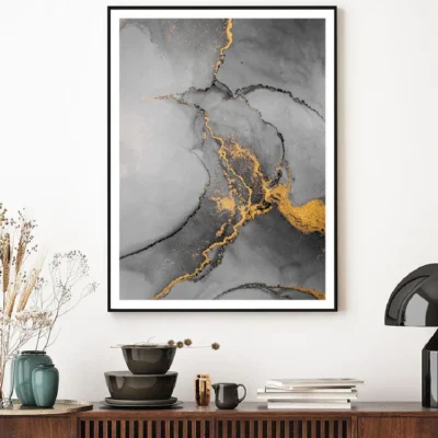 Black & Dark Gold Splash Abstract Design Home Decor Premium Quality Poster Print Choose Your Sizes