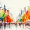 Jazzy, Lively, Colorful Water Color Painting of a Downtown City Wall Art Decor 100% Australian Made - Image 3