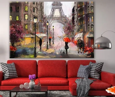 People Walking in Street Eiffel Tower Painting Print 100% Australian Made