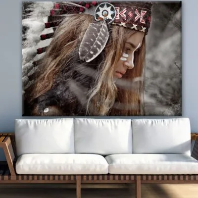 Native Indian Girl with Feather Headdress Print 100% Australian Made
