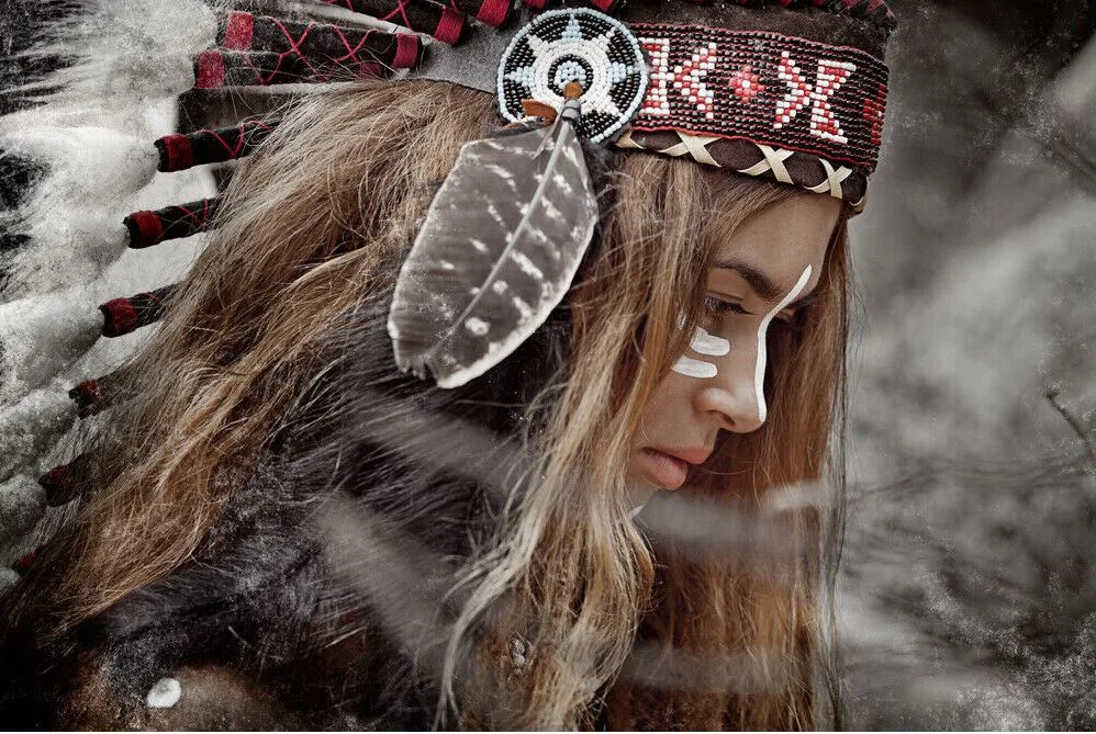 Native Indian Girl with Feather Headdress Print 100% Australian Made - Image 2