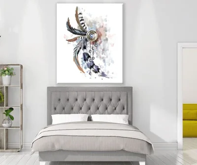 Grey Brown Bohemian Feathers Painting Print 100% Australian Made