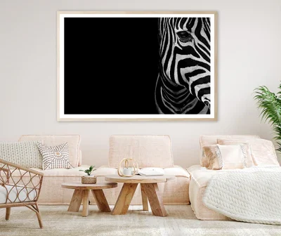 Half Face of Zebra with Black Home Decor Premium Quality Poster Print Choose Your Sizes