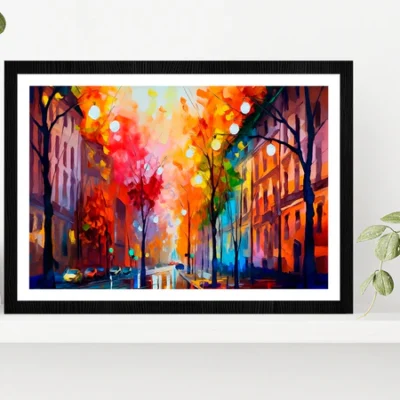 City In Autumn, Scenic Landscape With A Pleasant Trees Glass Framed Wall Art, Ready to Hang Quality Print