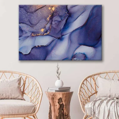 Bella Home Grey Purple & Gold Fluid Abstract Print Canvas Ready to hang