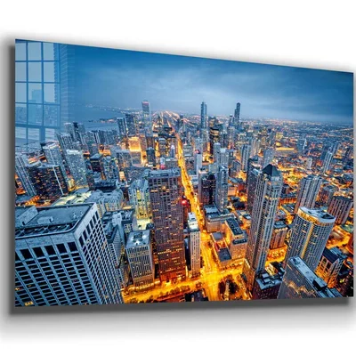City Night Skyline Print Tempered Glass Wall Art 100% Made in Australia Ready to Hang