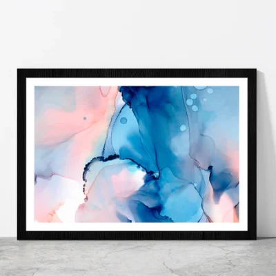 Blue Pink Abstract Painting Glass Framed Wall Art, Ready to Hang Quality Print