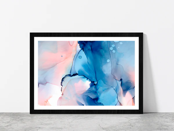 Blue Pink Abstract Painting Glass Framed Wall Art, Ready to Hang Quality Print