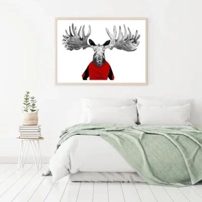 Elk Wearing a Red Jersey Painting Home Decor Premium Quality Poster Print Choose Your Sizes
