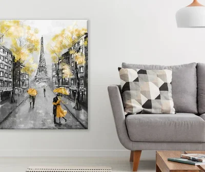 Eiffel Tower Street Yellow Floral Painting Print 100% Australian Made