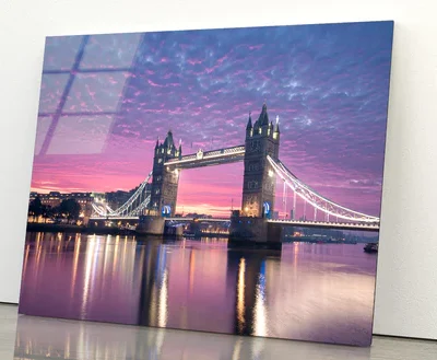 Beautiful Pink Sky with Bridge Acrylic Glass Print Tempered Glass Wall Art 100% Made in Australia Ready to Hang