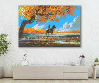 Bella Home Woman Sitting on Horse Painting Print Canvas Ready to hang