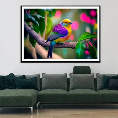 Colorful Bird on Branch Home Decor Premium Quality Poster Print Choose Your Sizes
