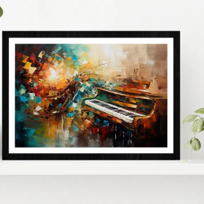 Piano Abstract Musical Glass Framed Wall Art, Ready to Hang Quality Print