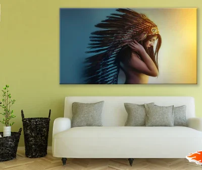 Native Lady with Feather Headdress Print 100% Australian Made