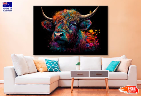 Abstract Highland Cow Head Wall Art Decor 100% Australian Made