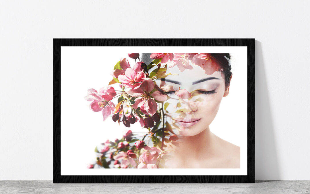 Girl With Flowers Show Nature Glass Framed Wall Art, Ready to Hang Quality Print