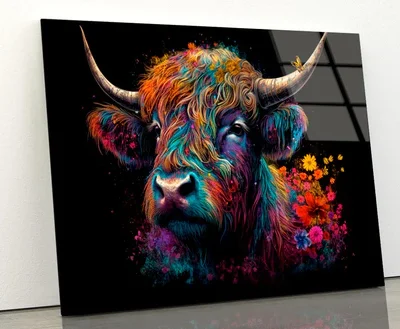 Abstract Highland Cow Head Acrylic Glass Print Tempered Glass Wall Art 100% Made in Australia Ready to Hang