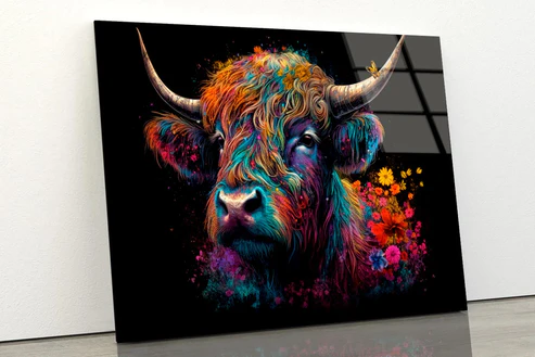 Abstract Highland Cow Head Acrylic Glass Print Tempered Glass Wall Art 100% Made in Australia Ready to Hang