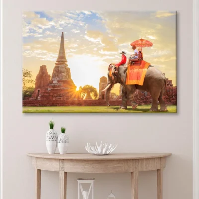 Elephant Tour Of the Ancient City in Sunrise Wall Art Decor 100% Australian Made