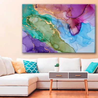 Bella Home Green Purple Blue & Gold Abstract Print Canvas Ready to hang