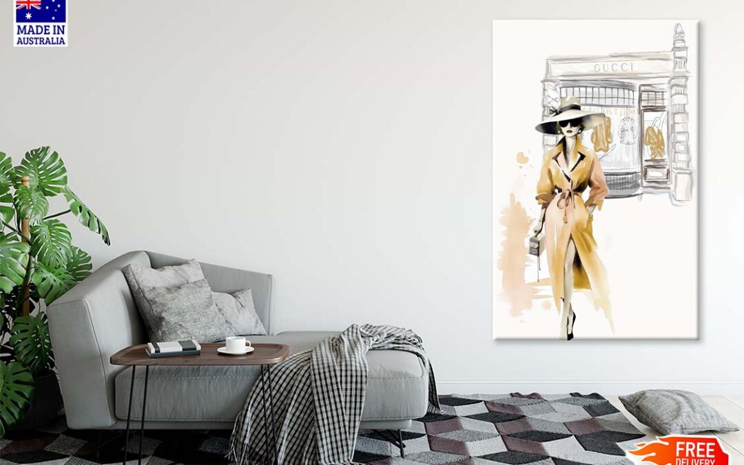 Yellow Stylish Lady with Hat Print 100% Australian Made