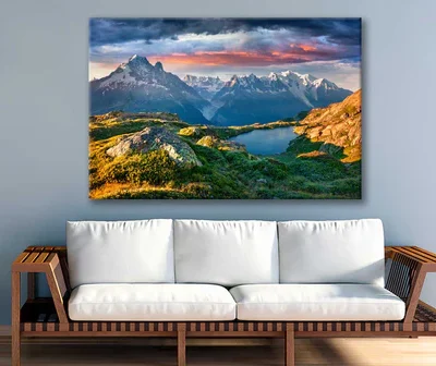 Bella Home Sunrise & Lake near Mountain View Print Canvas Ready to hang