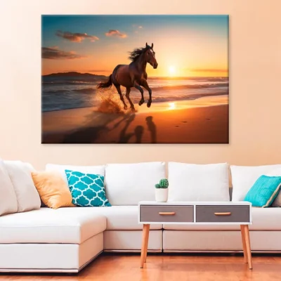 Horse Galloping Across Sandy Beach Print 100% Australian Made