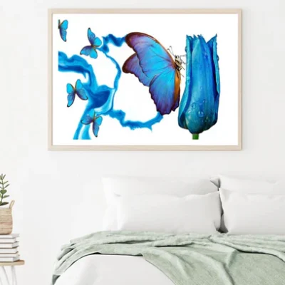 Butterflies & Blue Flower Closeup Home Decor Premium Quality Poster Print Choose Your Sizes