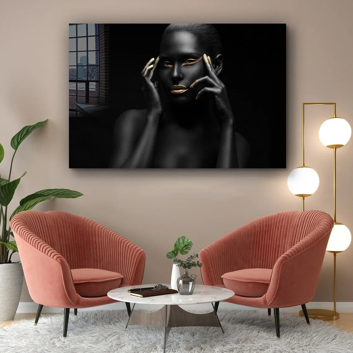 Black Woman Gold Makeup Print Tempered Glass Wall Art 100% Made in Australia Ready to Hang - Image 3