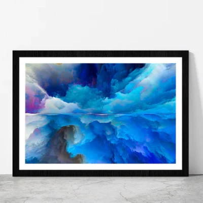 Blue Mixed Abstract Cloud Glass Framed Wall Art, Ready to Hang Quality Print